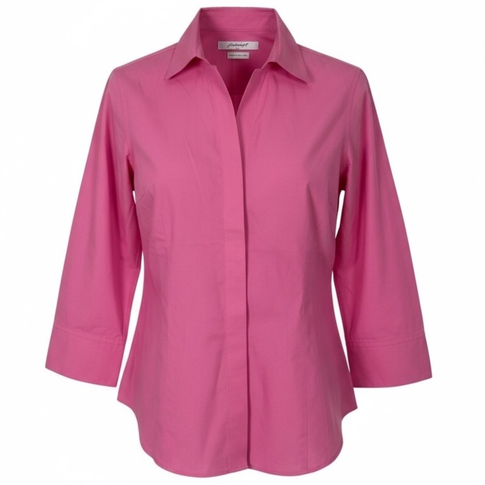 Foxcroft NYC Heritage Pink Button Up Shirt 3/4 Sleeve Non Iron‎ Women Top Size 4
